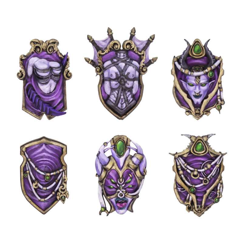 Escudos del Dios del Placer compatible con Warhammer Old World y Slaanesh Escudos del Dios del Placer compatible con Warhammer Old World y Slaanesh