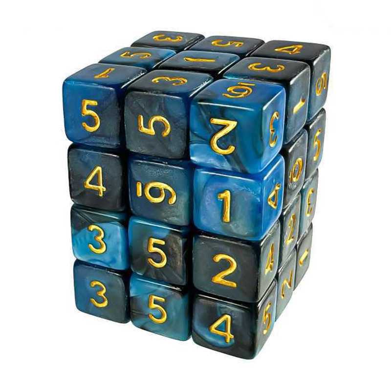 36x D6 12mm Dés de Jeu - Marbre Bleu | Dés D6