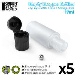 Empty Dropper Bottles 17ml with Mixing Balls | Empty Paint Pots