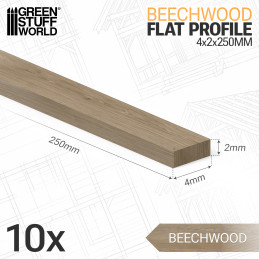 Liston Plano Madera de Haya 4x250mm Perfiles de madera