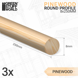 Bois - PROFIL ROND 8x250mm | Profilés en bois | Bâton rond