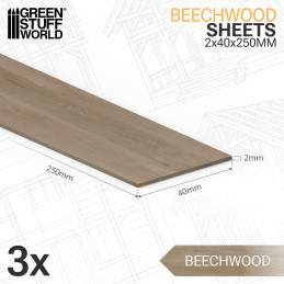 Feuille de bois de hêtre 2x40x250mm | Feuilles de bois