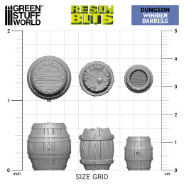 Una collezione di 14 botti in legno stampate in resina 3D per il wargaming