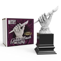 Prix Golden Brush pour concours de peinture | Trophée de tournoi de wargames imprimé en résine ABS-like + socle en bois
