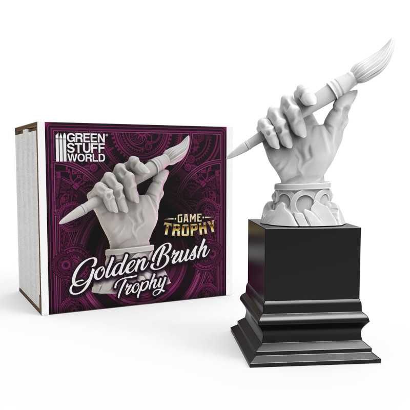 Prix Golden Brush pour concours de peinture | Trophée de tournoi de wargames imprimé en résine ABS-like + socle en bois