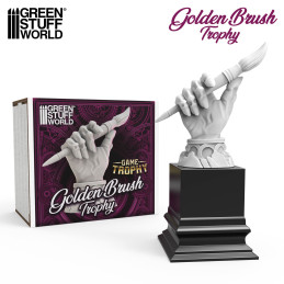 Prix Golden Brush pour concours de peinture | Trophée de tournoi de wargames imprimé en résine ABS-like + socle en bois