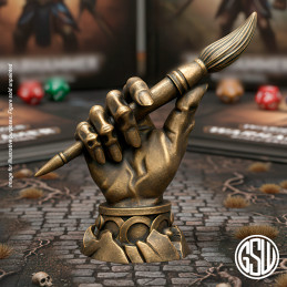 Golden Brush award for painting competitions | Wargames tournament trophy printed in ABS-like resin + Wooden display plinth