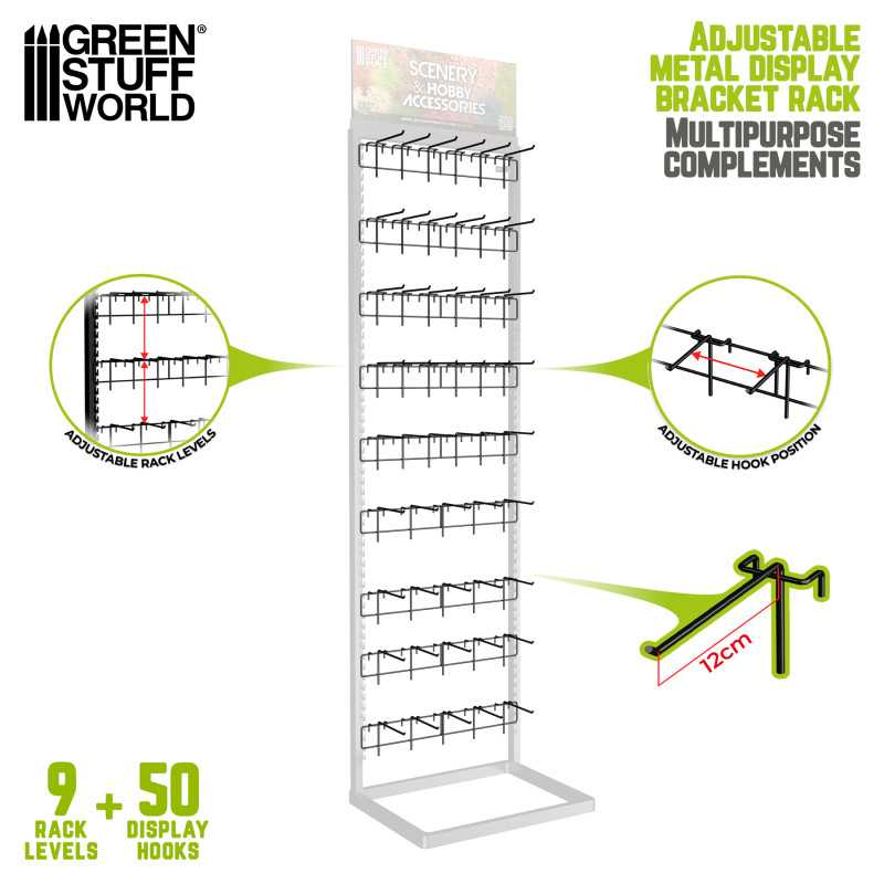Display accessories - 9 supports + 50 hooks 15 cm Display accessories - 9 supports + 50 hooks 15 cm