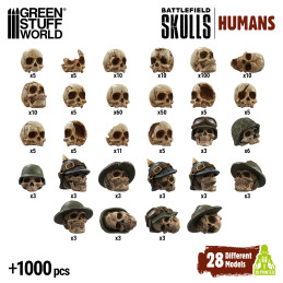 1.000x 3D-gedruckte Schädel aus Harz | Kompatible mit Warhammer skulls | Battlefield Trophies