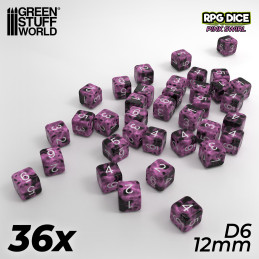 36x Dadi D6 12mm - Rosa Marmo