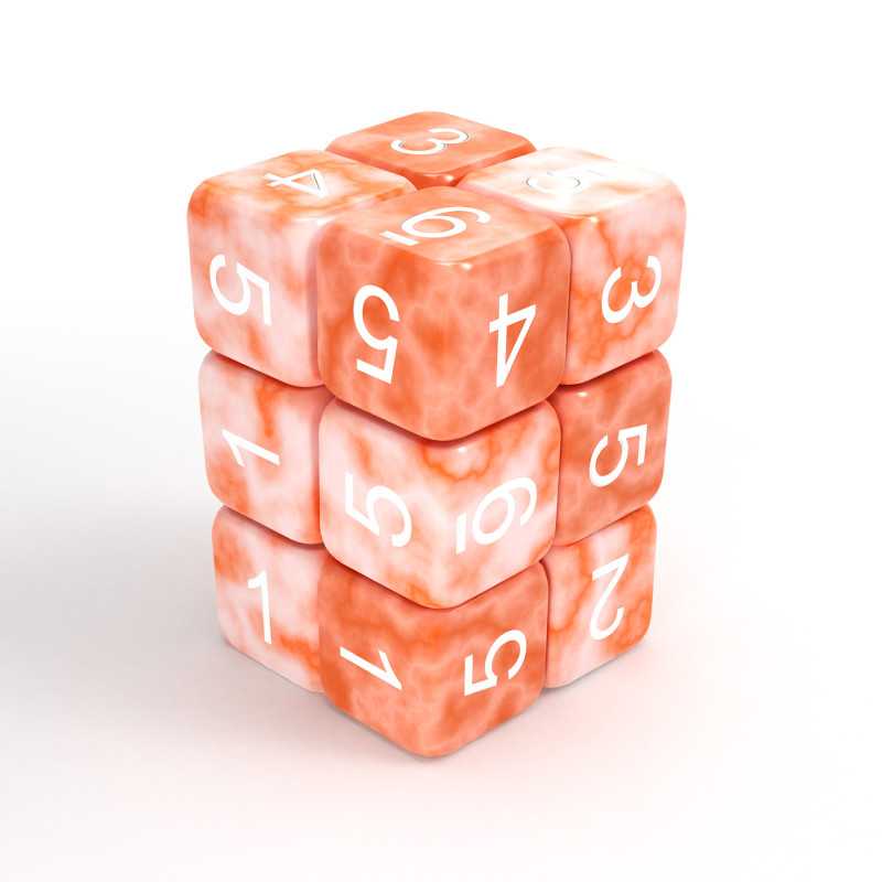 12x D6 16mm Dice - Orange White Marble