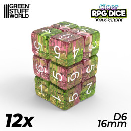 12x D6 16mm Dés de Jeu - Rose clair 12x D6 16mm Dés de Jeu - Rose clair