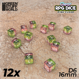 12x D6 16mm Dés de Jeu - Rose clair 12x D6 16mm Dés de Jeu - Rose clair