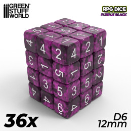 36x Dados D6 12mm - Violeta Negro 36x Dados D6 12mm - Violeta Negro