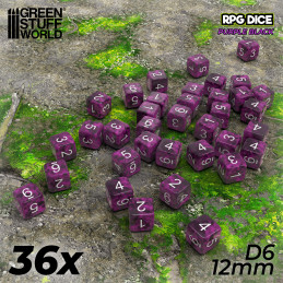 36x D6 12mm Dés de Jeu - Violet Noir