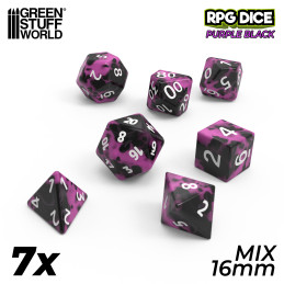 7x Dadi Mix 16mm - Viola Nero per giochi da tavola, ruolo e wargames 7x Dadi Mix 16mm - Viola Nero per giochi da tavola, ruolo e wargames