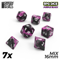 7x Mix 16mm Dice Purple Black for board games and wargames