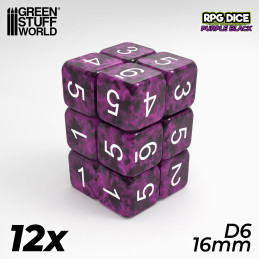 12x Dadi D6 16mm - Viola Nero per giochi da tavola, ruolo e wargames 12x Dadi D6 16mm - Viola Nero per giochi da tavola, ruolo e wargames