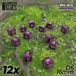 12x Dadi D6 16mm - Viola Nero per giochi da tavola, ruolo e wargames 12x Dadi D6 16mm - Viola Nero per giochi da tavola, ruolo e wargames