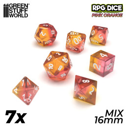 12x D6 16mm Dés de Jeu - Orange/Rose Transparent