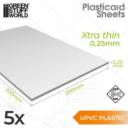 Plaque de Plasticard - 0'25 mm - COMBOx5 feuilles | Plaques Lisses