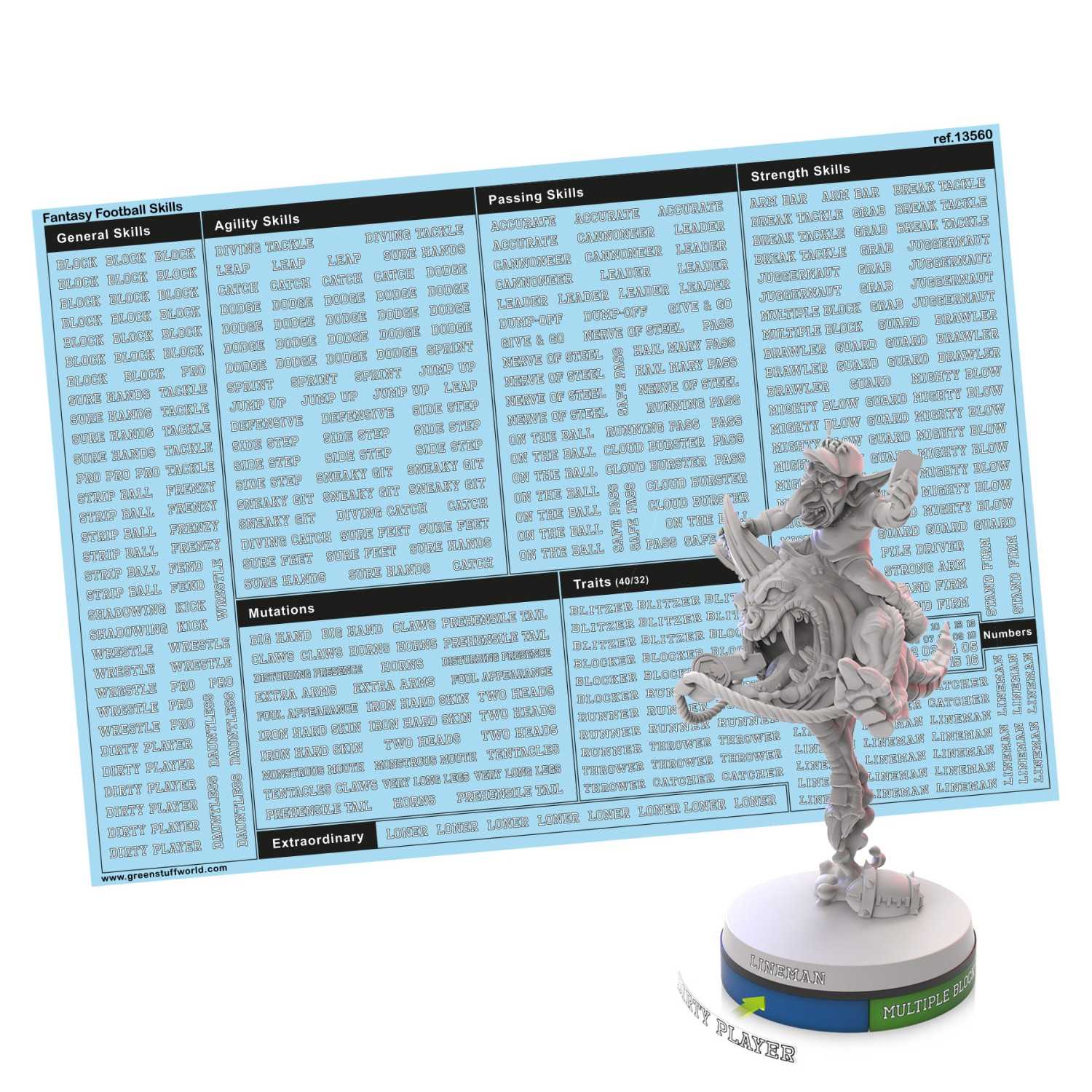 Calcas de habilidades Blood Bowl® y Fantasy Football compatibles para peanas con anillas de habilidad