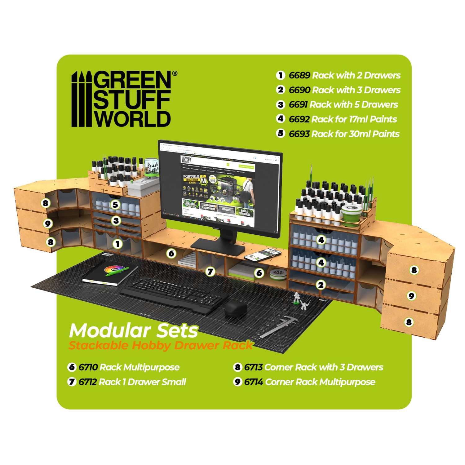 Stackable Drawer Making Kit Magnetized Stackable Hobby Drawer Rack module with 3 drawers - GSW