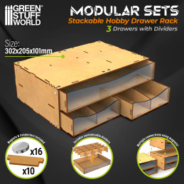 Modulo contenitore MDF con 4 cassetti e magneti | Cassetti modulari per modellismo e artigianato Modulo contenitore MDF con 4 cassetti e magneti | Cassetti modulari per modellismo e artigianato