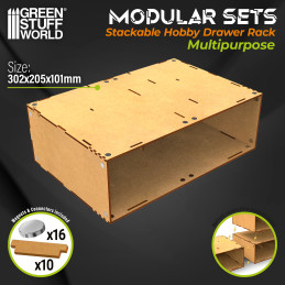Modulo cassettiera impilabile - vuoto per hobby | Contenitore in MDF per modellismo e artigianato Modulo cassettiera impilabile - vuoto per hobby | Contenitore in MDF per modellismo e artigianato