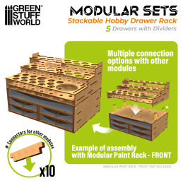 Modulo contenitore MDF con 5 cassetti e magneti | Cassetti modulari per modellismo e artigianato Modulo contenitore MDF con 5 cassetti e magneti | Cassetti modulari per modellismo e artigianato