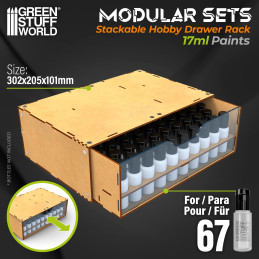 Stackable and magnetized 17ml paint organizer module for model-making and craft