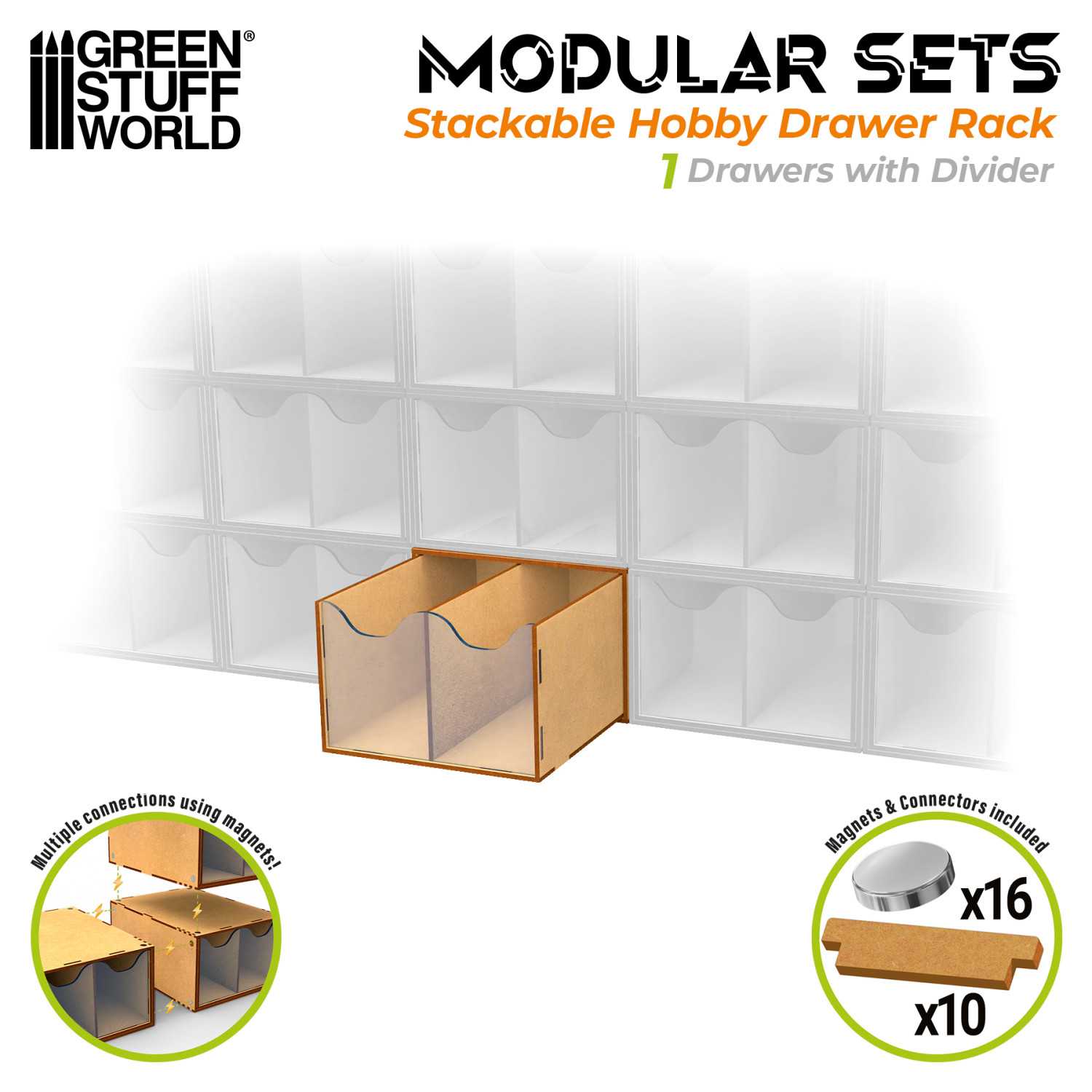 Half Stackable hobby drawer rack with 2 vertical drawers and magnets - GSW