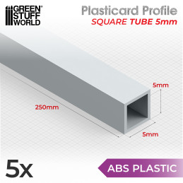 ASA Polystyrol-Profile ROHRPROFIL QUADRAT Plastikcard 5mm | Quadratprofil