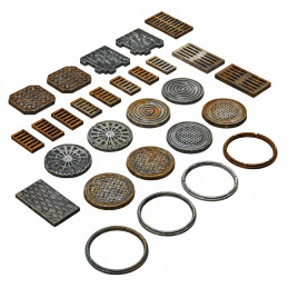 Tappi per tombini per modellismo in resina stampata in 3d per miniature e Wargames