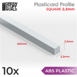 ASA Polystyrol-Profile QUADRAT STÄBE Plastikcard 2.5mm