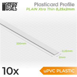 Perfil Plasticard uPVC - Ultra Finas 0.25mm x 2mm