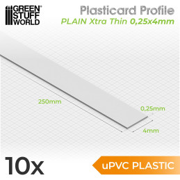 uPVC Plasticard - FLACHPROFILE Xtra-dünn 0.25mm x 4mm