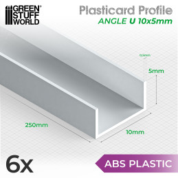 Profilato Plasticard U - 10x5mm Profilato Plasticard U - 10x5mm