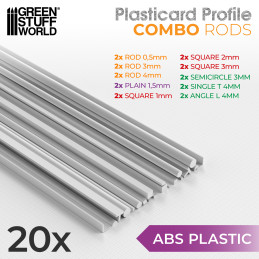 Plasticard PROFILÉ TIGE Mixtes x20 profilés | Lots de Profilés Plasticard PROFILÉ TIGE Mixtes x20 profilés | Lots de Profilés