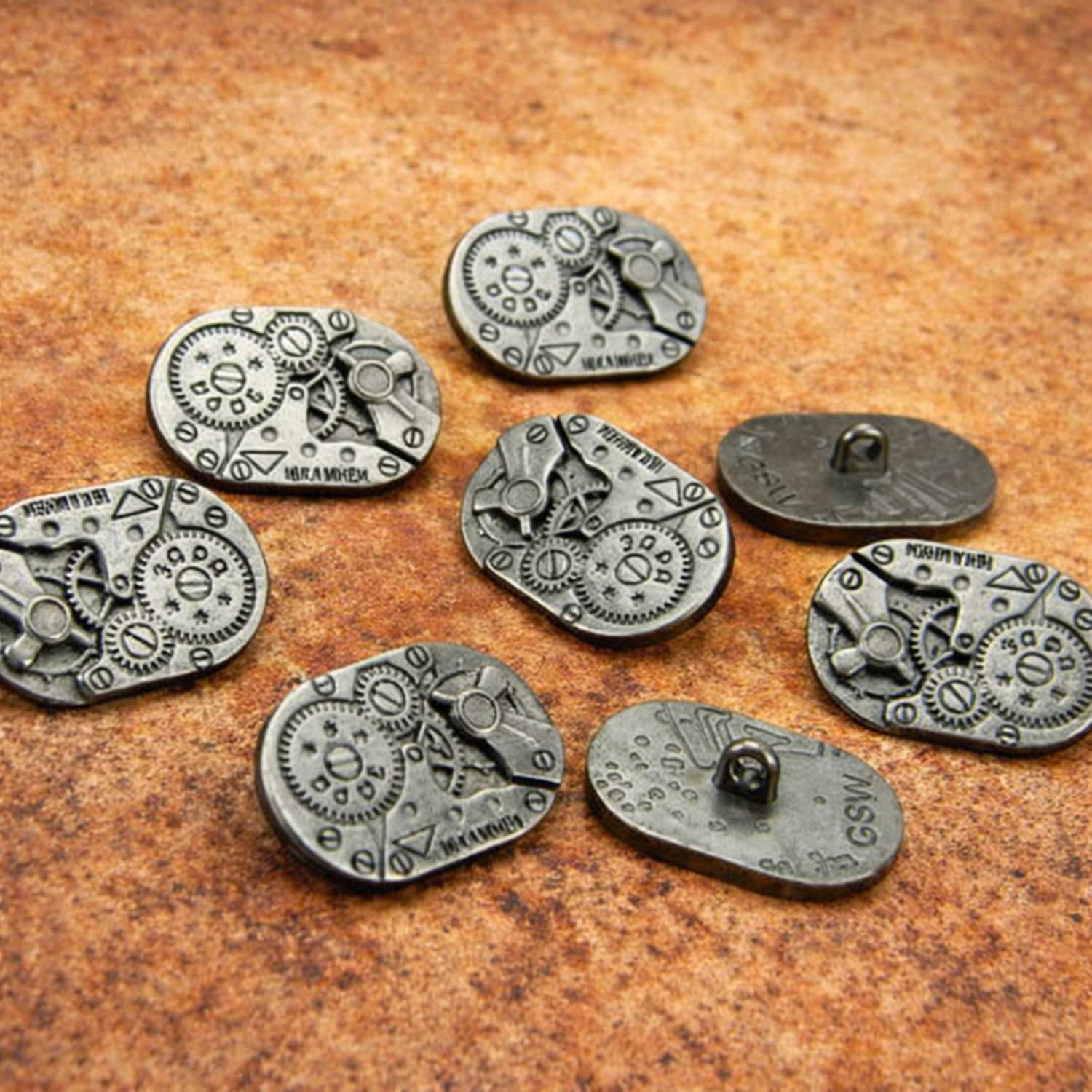 8x Steampunk Oval Buttons WATCH MOVEMENTS - Silver