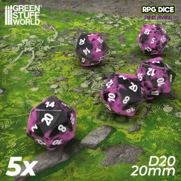 5x Dados D20 20mm - Rosa Marmol