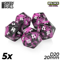 5x D20 20mm Dice - Pink Swirl | Board Game Dices