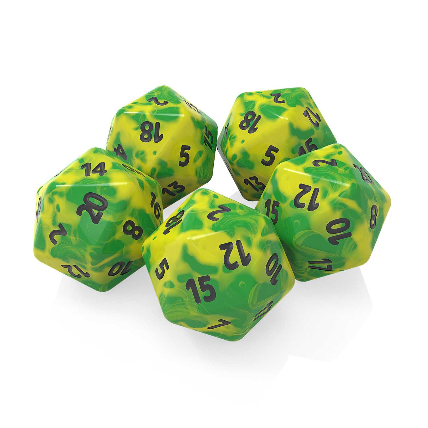 5x D20 20mm Dés de Jeu - Lime Marbre 5x D20 20mm Dés de Jeu - Lime Marbre