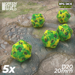 5x D20 20mm Dés de Jeu - Lime Marbre | Dés - Jeux de société 5x D20 20mm Dés de Jeu - Lime Marbre | Dés - Jeux de société