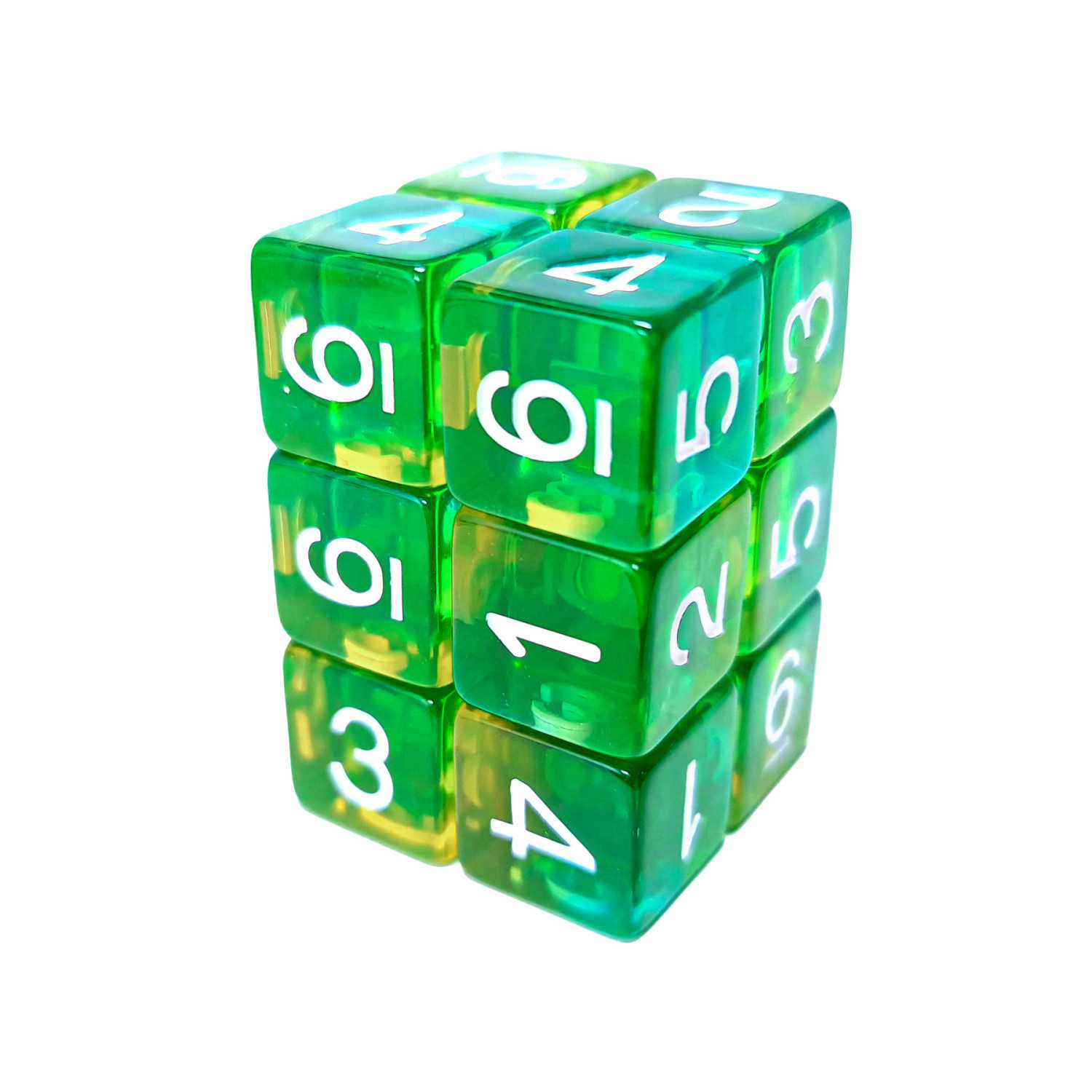 12x Dados D6 16mm - Verde/Amarillo Transparente 12x Dados D6 16mm - Verde/Amarillo Transparente