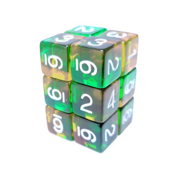 12x Dados D6 16mm - Naranja/Verde Transparente
