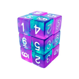12x D6 16mm Dice - Clear Turquoise/Purple | D6 Dices