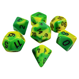 7x Mix 16mm Spielwürfel - Lime Marmor | DnD Würfelset