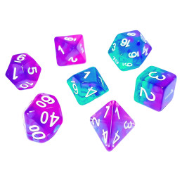 7x Mix 16mm Spielwürfel - Türkis/Lila Transparent | DnD Würfelset