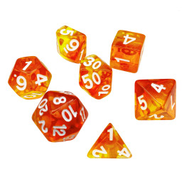 7x Dadi Mix 16 mm - Arancione/Giallo Trasparente | Set Dadi D&D